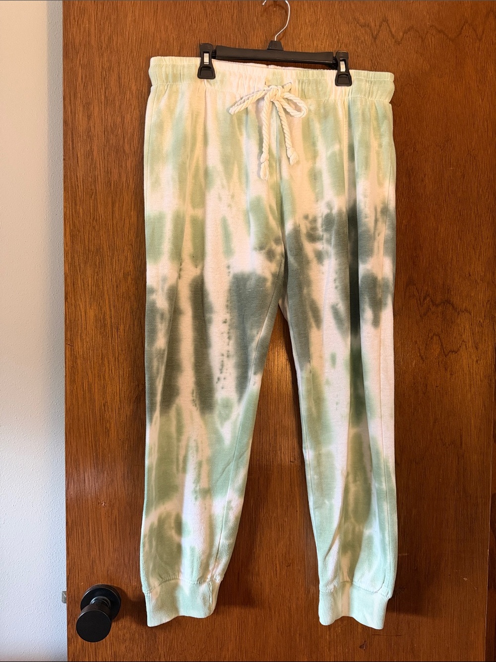 Lagaci Green and White Tie-Dye Jogger Cozy Pants